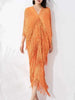 High End Pleated Maxi Dress Women V Neck Batwing Sleeves Stitching Color Tassel Elegant Dresses Ladies Clothes 2DA1641