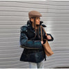 Shiny Belted Waist Jacket For Women Casual Detachable Hood Zipper Pockets Coat Lady Winter Chic Street Outerwear