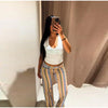 Multicolor Striped Low Waisted Pants Straight Leg Full Length Retro Colorful Trousers Spring Casual Lady Daily Wear