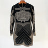 High Street Designer Stylish Women Long Sleeve Metallic Beaded Stretchy Dress