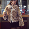 Women Chic Cropped Leopard Faux Fur Coat Contrast Black Fur Collar Cuff Button Short Furry Coats Lady Winter Chic Streetwear