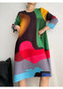 Pleated Printed Skirt Spring Autumn Temperament Plus Size Large Swing High Waist Casual Dresses for Women