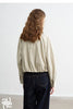 Women Slub Cotton Jackets Spring Cropped Tulip Silhouette Striped Cuff - Turn Up Stand Collar Tops