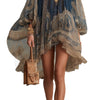 European and American Turtleneck Printed Chiffon Dress Loose Vacation Style Shawl Long-Sleeved Women's Dress