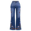 Women's High Stretch Flared Jeans - Bell Bottom Denim Pants with Embroidery Details Comfortable Elastic Waist Trousers