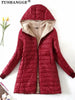 Mid Length Korean Edition Hooded Fit Women Jackets Autumn Winter Mid-length Office Cotton Coats Warm Lamb Fleece Parkas