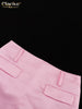 Loose Pink Satin 2 Piece Sets Women Outfit Elegant Long Sleeve Blazer With Mid Waist Mini Skirts Set Female