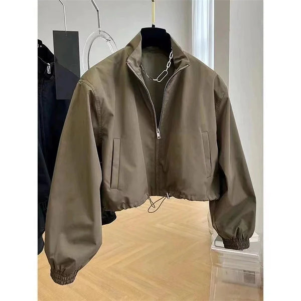 Spring Autumn Windbreaker Women Korean Casual Long Sleeve Short Zipper Coat Female Casual Outerwear Loose Jacket