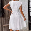 Women's Dress Lace Jacquard Hollow Out Slim V Neck Elastic Waist Midi Dress Vacation Mid Length Dresses for Daily Wear Korean