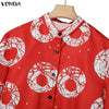 5XL Vonda Plus Size 2 Piece Outfits Autumn Women Bohemian 3/4 Sleeve Shirts Wide Leg Pants Print Vintage Pant Sets 2PCS