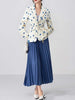 Elegant Flower Printed Loose Suit Collar Coat Belted Waist Shoulder Pad Long Sleeve One Button Blazers Lady Street Chic Top