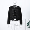Black Court Style Cropped Jacket For Women Elegant O-neck Long Sleeve Double Breasted Coat Lady Spring Chic Outwear