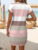 Chic Plus Size Dress: Elegant Stripes, Roll-Up Sleeves, Pockets - Comfortable & Casual Women's Dress