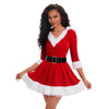 Women Half Sleeve Solid Ladies Santa Claus Xmas Theme Costume Cosplay Outfit Waistbelt Fancy Christmas Dress