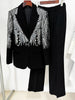 High Street Designer Suit Set Women's Sequined Beading Single Button Blazer Flare Pants Set 2pcs