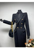 Women's Black Long Wool Coat Autumn Winter Tweed Jacket Lapel Double-Breasted Elegant Fitted Long Outerwear