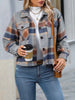 European and American Winter Product Lapel Flap Pocket Pants Casual Short Women's Plaid Jacket