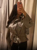 Plaid Cropped Trench Coat Women Chic Lapel Double Breasted Belted Waist Tie Long Sleeve Jacket Fall Windbreaker Outerwear
