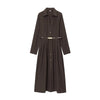 Women Elegant With Belt Long Shirt Dress Front Button Lapel Collar A-line Autumn Dresses Female Vestidos