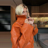 Street Print Pu Leather Women Jacket Stand Collar Long Sleeve Patchwork Female Coat Autumn Winter Lady Streetwear