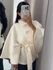 Lace Up High Neck Jackets For Women Belt Faux Wool Blends Cape Coats Autumn Winter Warm Elegant Cloak Coat Ladies