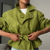 Avocado Green Lapel Jacket For Women Long Sleeve Single Breasted Solid Trench Coat Lady Spring Autumn Streetwears