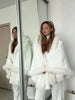 Women Furry Trim Hooded Cape Coat Warm Loose White Shawl Cloak Winter Evening Party Festival Elegant Lady Outfit