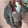 Solid Faux Suede Jackets Women's Stand Collar Full Sleeves Zip Cropped Coat Autumn Winter Lady Casual Outerwear