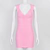 Sexy Plunge V Bandage Dress Stripes Slim Bodyocn Mini Party Celebrity Evening Dress Elastic Knitted Vestidos