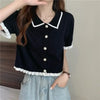 Women's Stylish Clothing Knitting Button Short Tops Tees Patchwork Striped Jacket Girls Y2k Clothing Korean Sweater Short Shirt