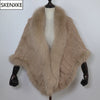 Women 100% Real Rabbit Fur Shawl Scarf With Fox Fur Collar Winter Warm Knitted Rabbit Fur Poncho Girls Party Accessories
