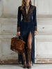 Women's Commuting Dress Spring Autumn Slim Fit Floral Decoration Half-Zip Long Sleeve Hem Slit Tassel Dress
