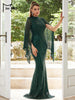 Elegant Apricot Sequin Muslim Party Dress Women Split Sleeve High Neck Bodycon Dubai Evening Dresses Prom Gown