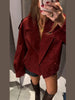 Red Suede Lapel Moto Jacket Oversized Zipped Long Sleeve Autumn Women Streetwear Biker Coat Versatile Lady Jaqueta