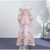 Retro Floral Print Women's Long Dress With Tassel Belt Stand Collar Long Sleeve Muslim Kaftan Dresses Spring Lady Robes