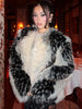 Women Color Block Faux Fur Coat Casual Round Neck Long-sleeved Fluffy Warm Crop Coats Winter Lady Chic Daily Street Jacket