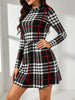 Women Autumn Winter Vintage Plaid Dress Funnel Neck Long Sleeve Elegant Mature Versatile Casual Party Midi Dress