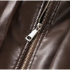 Solid PU Leather Jacket Women Turn-down Collar Zipper Front Puffy Sleeves Stylish Coat Spring Casual Lady Outerwear