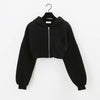 Cropped Zip Up Hoodies Women Streetwear Vintage with Pockets Short Sweatshirt Femme Outwear Harajuku Y2K Solid Hooded Jackets