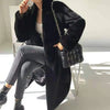 Winter Long Black Elegant Stylish Thick Warm Fluffy Hairy Soft Faux Mink Fur Coat Women Stand Collar Sashes