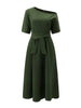 Women's S-2XL Size Slanted Shoulder Collar Tie Waist Style Solid Color Dress Leopard print maxi dresses for women