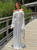 Women Sexy Lace Patchwork White Maxi Dress Flared Sleeve Off Shoulder Bodycon Gowns Lady Evening Night Party Robes