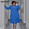 Plus Size Vintage Women Long Sleeve Turn-down Collar Long Sleeve Big Swing Loose Shirt Blouse Maxi Long Dress Autumn
