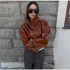 Urban Solid Pu Leather Women Jacket Street Stand Collar Long Sleeve Female Outwear Autumn Winter Lady Streetwear