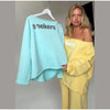 Letter Print Cuffed 2 Piece Set One‑Shoulder Cropped Sweatshirt Elastic Waist Wide Leg Pants Autumn Lady Street Casual Chic Sets