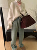 Double Zipper Turn-Down Collar Knitted Cardigan coat for women chic Thickened Loose lapel sweater jackets 26D5571