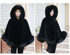 Black Fur Coat Women's Winter Shawl Cape Style Short Imitation Fox Fur Thick Hooded Windbreaker Female Warm Faux Fur Cloak