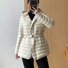 Autumn Winter Lightweight Short Slim 90% White Duck Down Jacket Women Hooded Detachable Sash Warm Down Coat