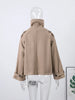Collarless Belt Jacket Coat Lace-up Minimalism Beige Gentle Short Woolen Overcoat Waist Cinching Women Autumn Winter Overcoat