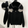 Coat Women Cardigan Natural Fox Fur Coat Women Real Mongolian Fur Knitwear Female Spring Autumn Hooded Knitted Fur Jacket